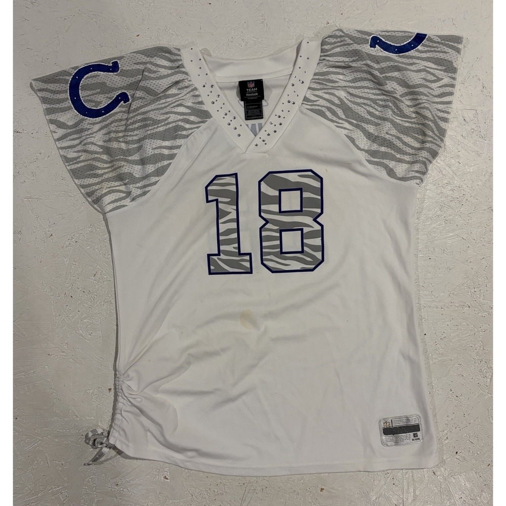 Reebok Indianapolis Colts Manning Jersey Womens L White Blue NFL Football